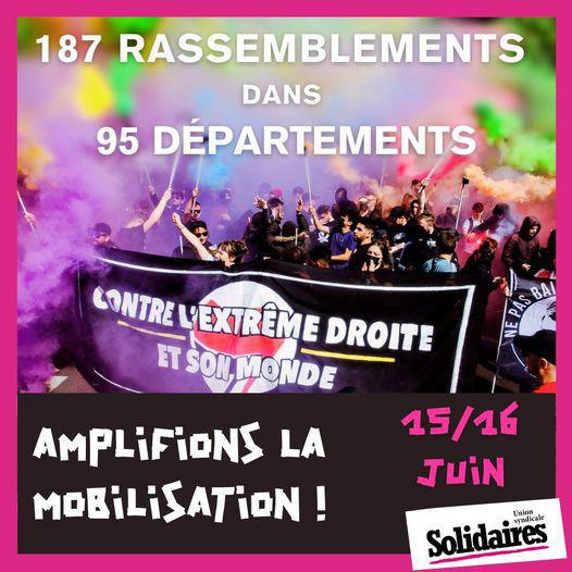 187 rassemblements dans 95 départements ce week-end, manifestons contre l'extrême-droite et son monde !