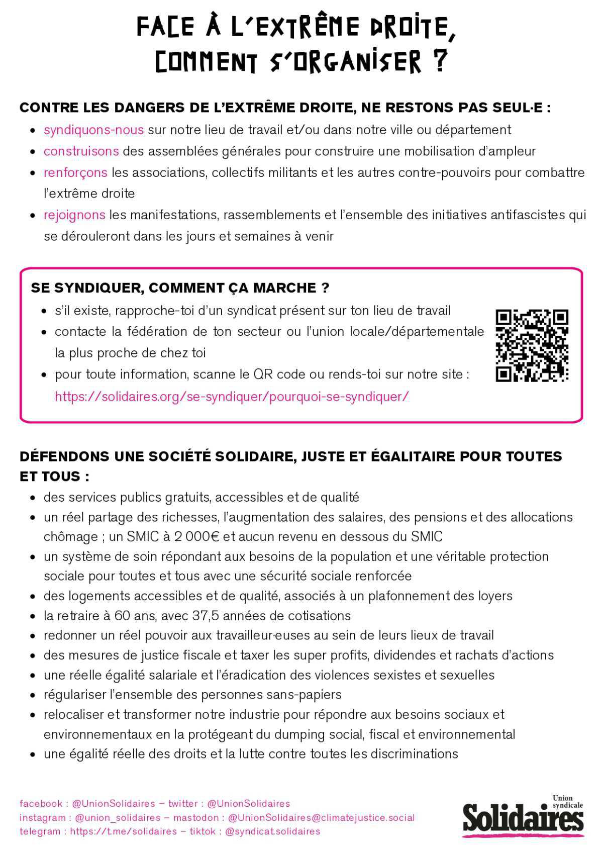 Tract Solidaires // L'extrême-droite n'est pas du côté des travailleurs !