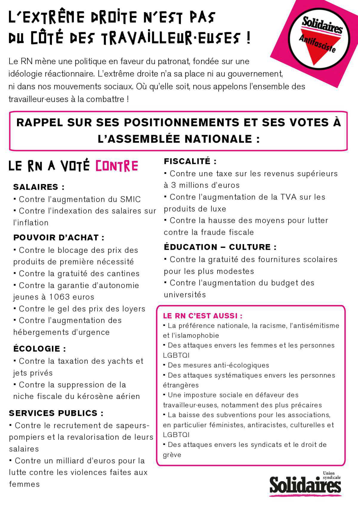 Tract Solidaires // L'extrême-droite n'est pas du côté des travailleurs !