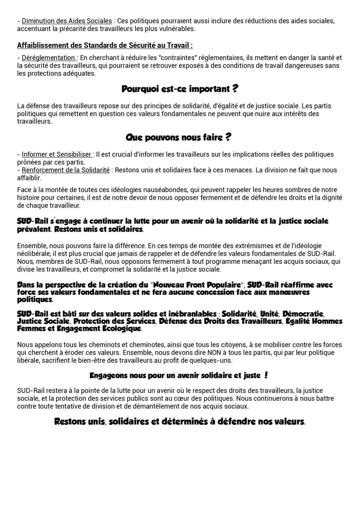 SUD-Rail Limoges // Restons unis, solidaires et déterminés à défendre nos valeurs