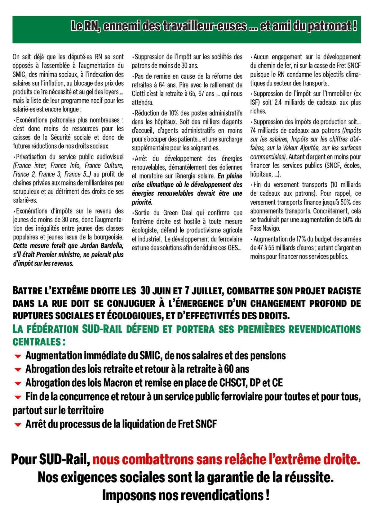 Tract SUD-Rail // L'extrême-droite : notre pire ennemie