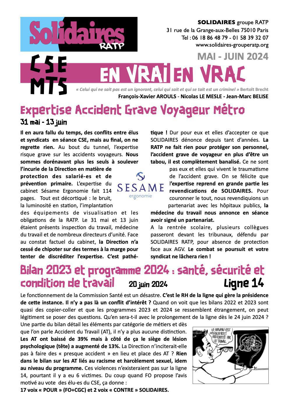 Solidaires RATP // CSE MTS // En vrai En vrac mai-juin 2024