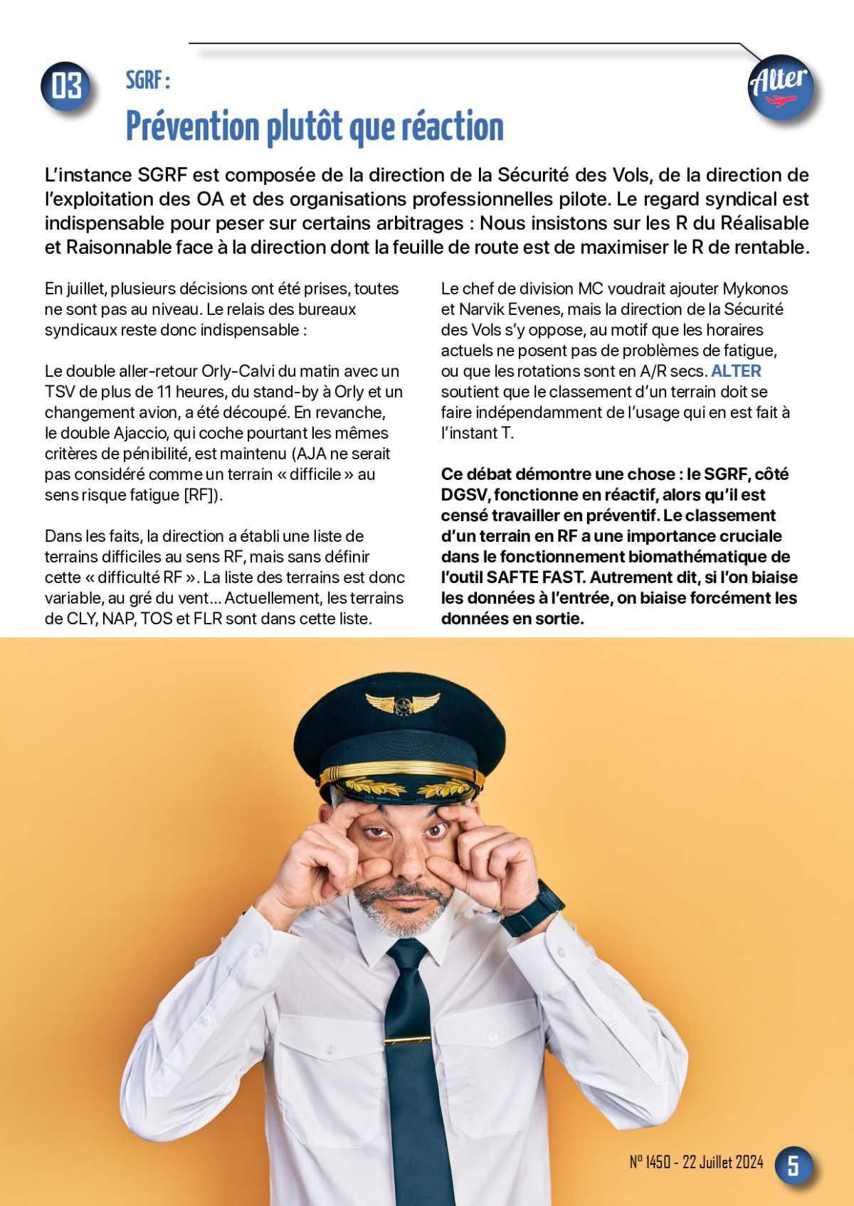 ALTER // Bulletin Syndical du Personnel Naviguant # 1450 du 22 juillet 2024