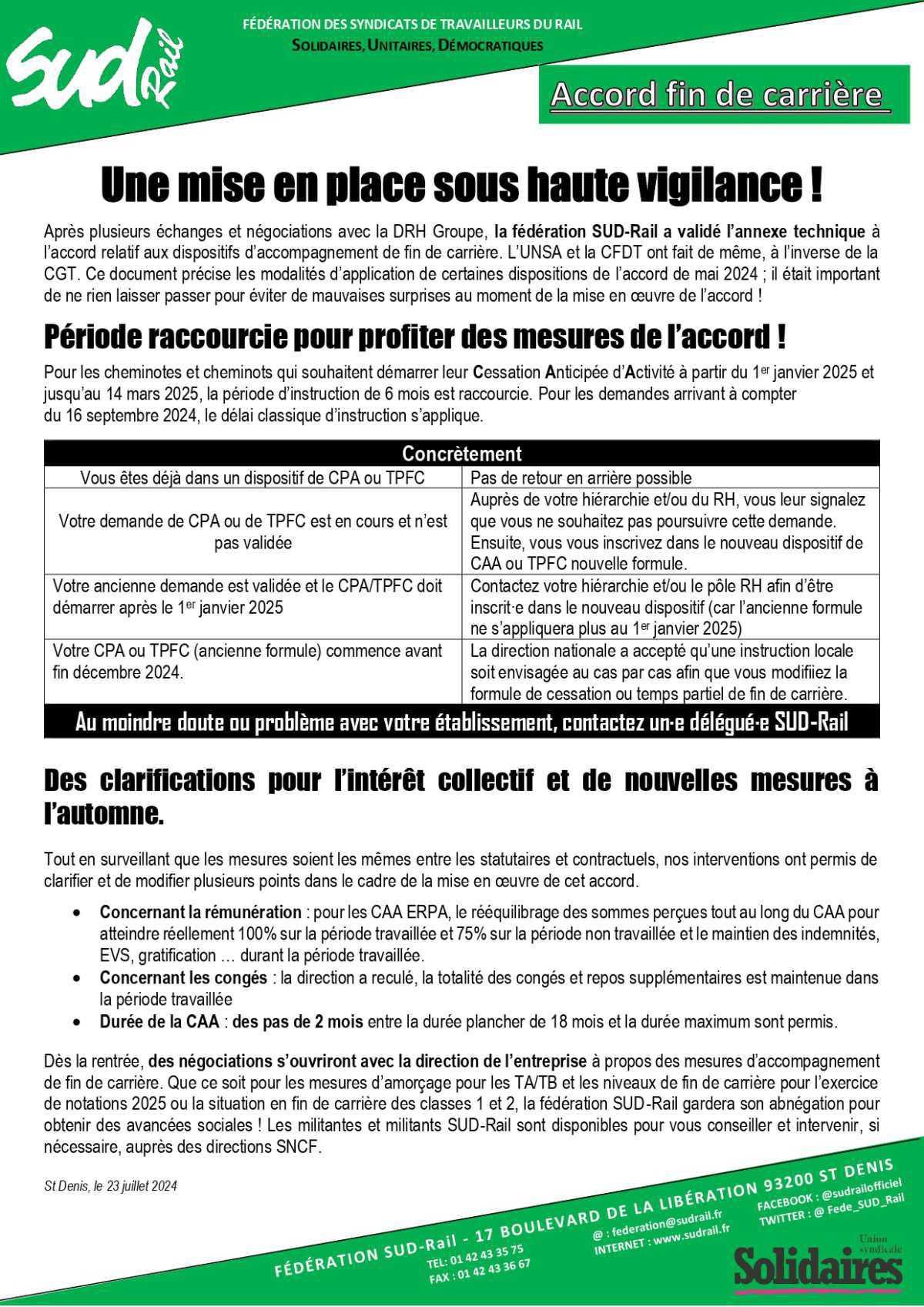 SUD-Rail // Accord fin de carrière : une mise en place sous haute vigilance !