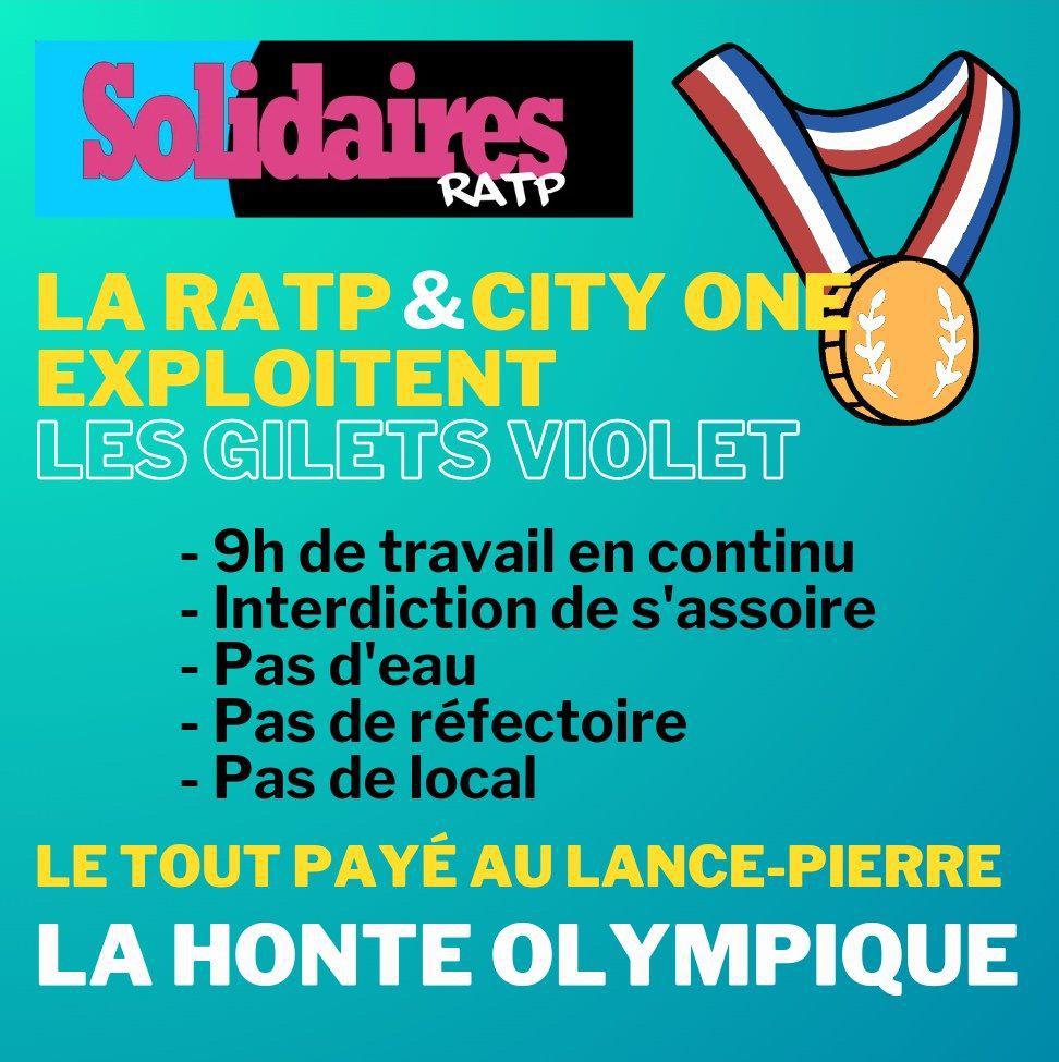 Solidaires RATP // La RATP et City One exploitent les gilets violets, c'est la honte olympique