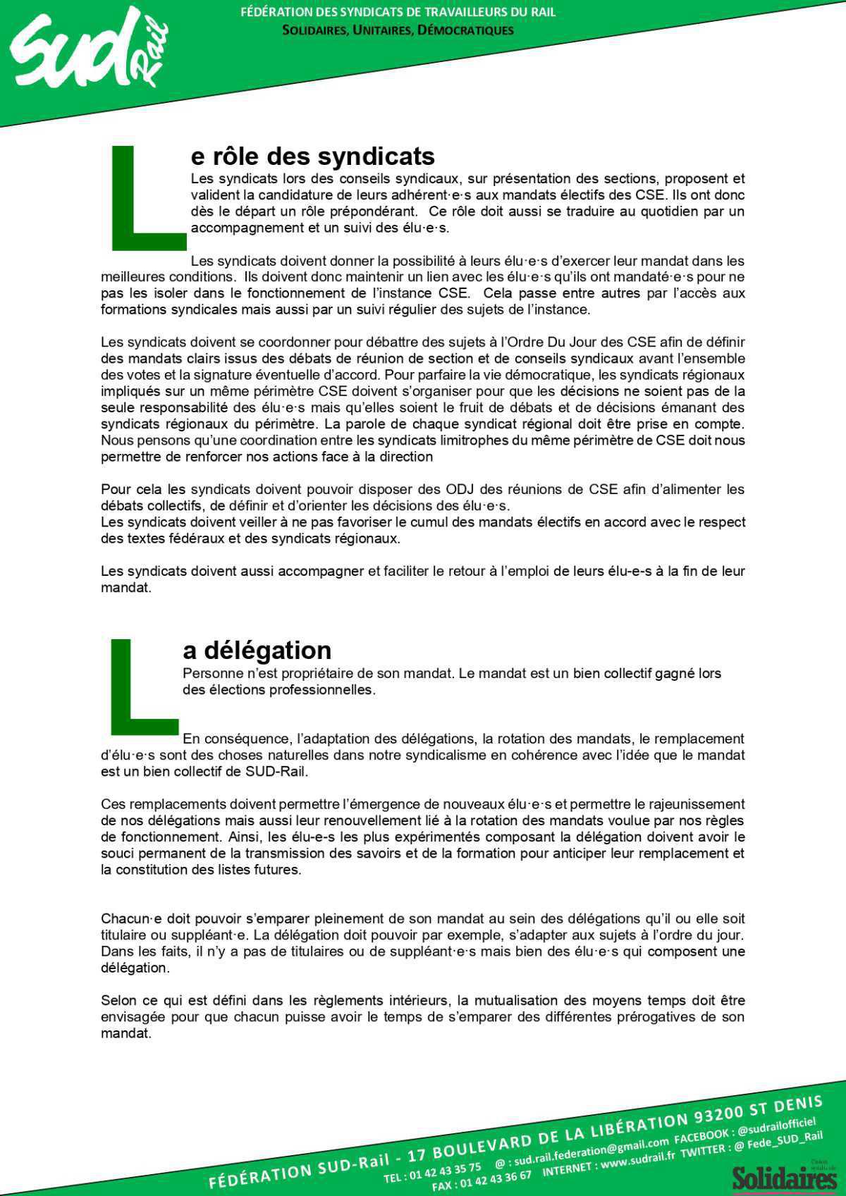 Charte des élu-e-s CSE de SUD-Rail