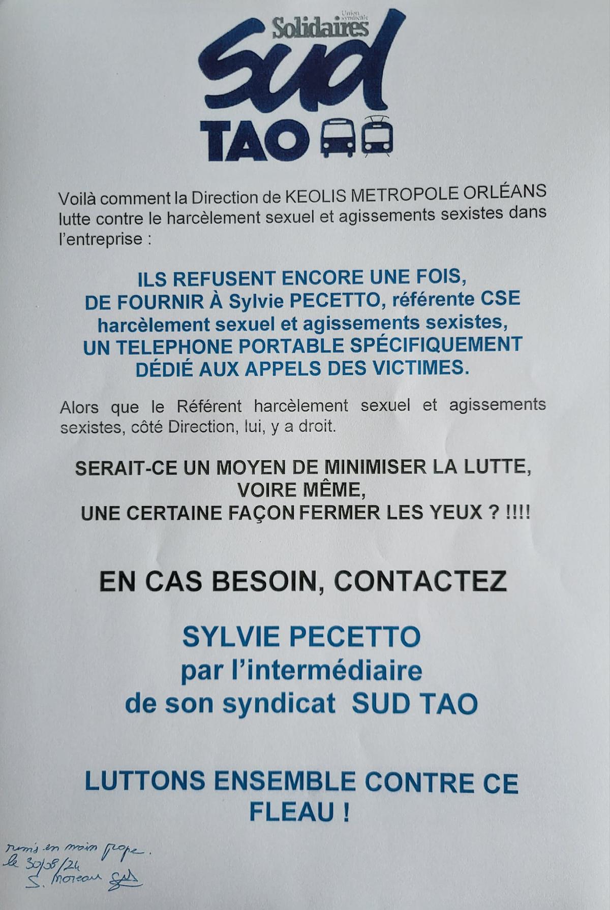 SUD TAO // Entrave à la lutte contre le harcèlement sexuel et les agissements sexistes