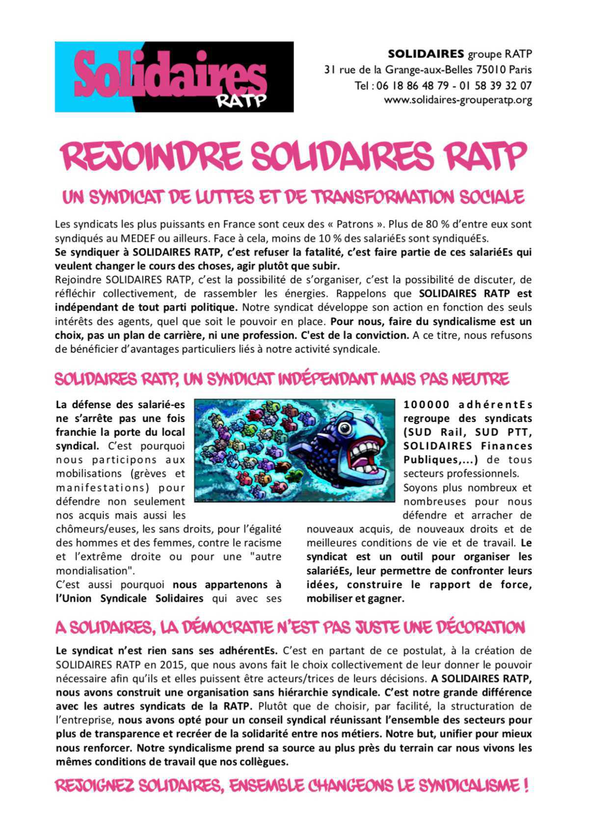 Rejoindre Solidaires RATP, un syndicat de lutte et de transformation sociale