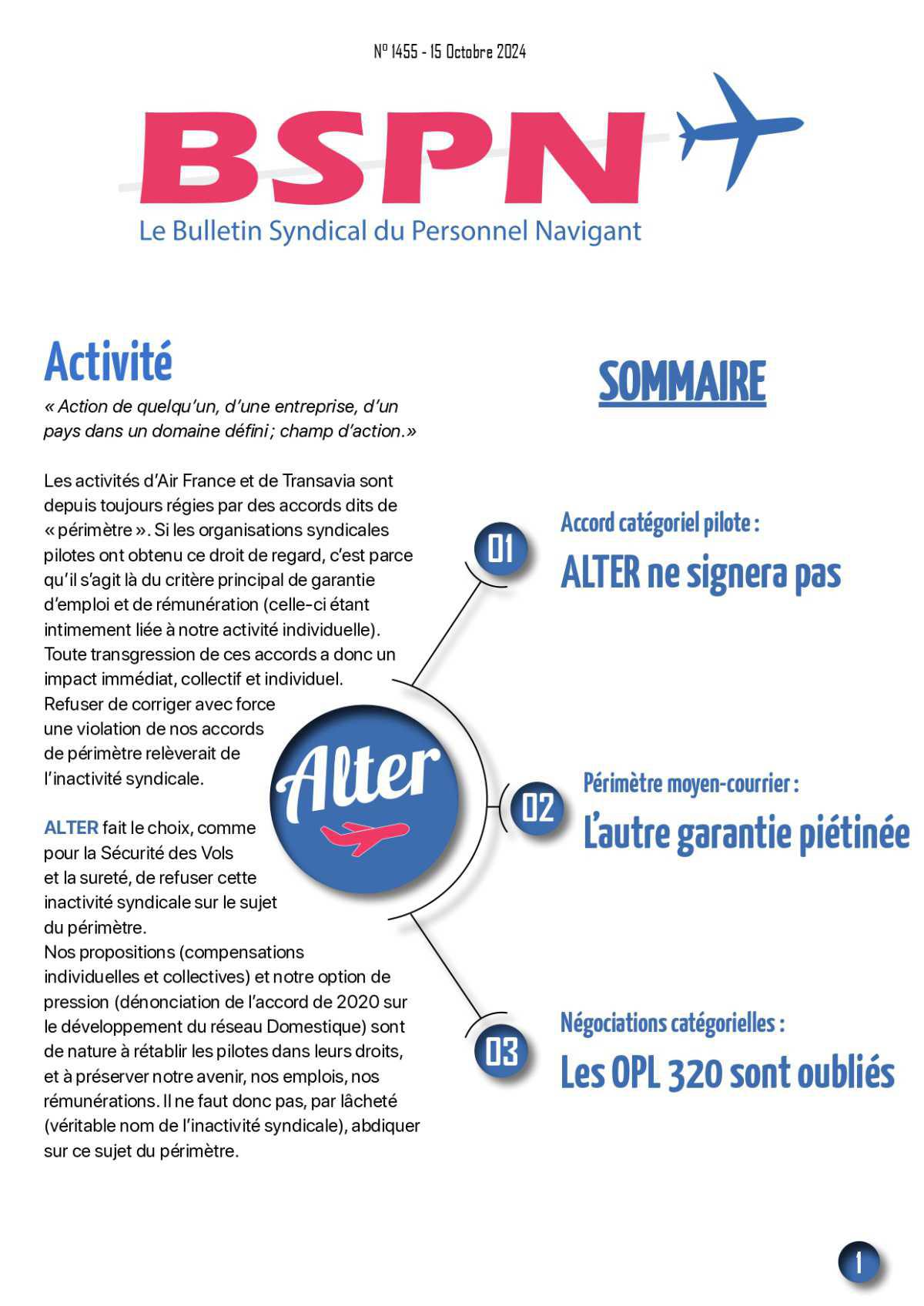 ALTER // Bulletin Syndical du Personnel Naviguant # 1455