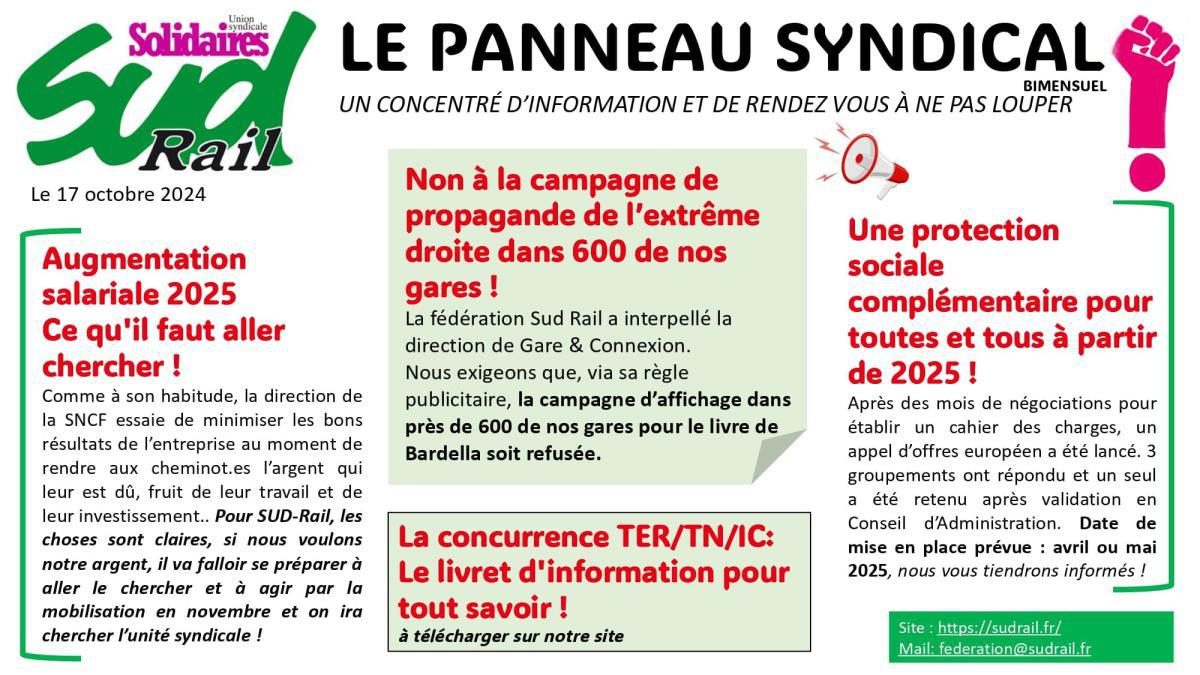 SUD-Rail // Le panneau syndical bimensuel du 17 octobre 2024