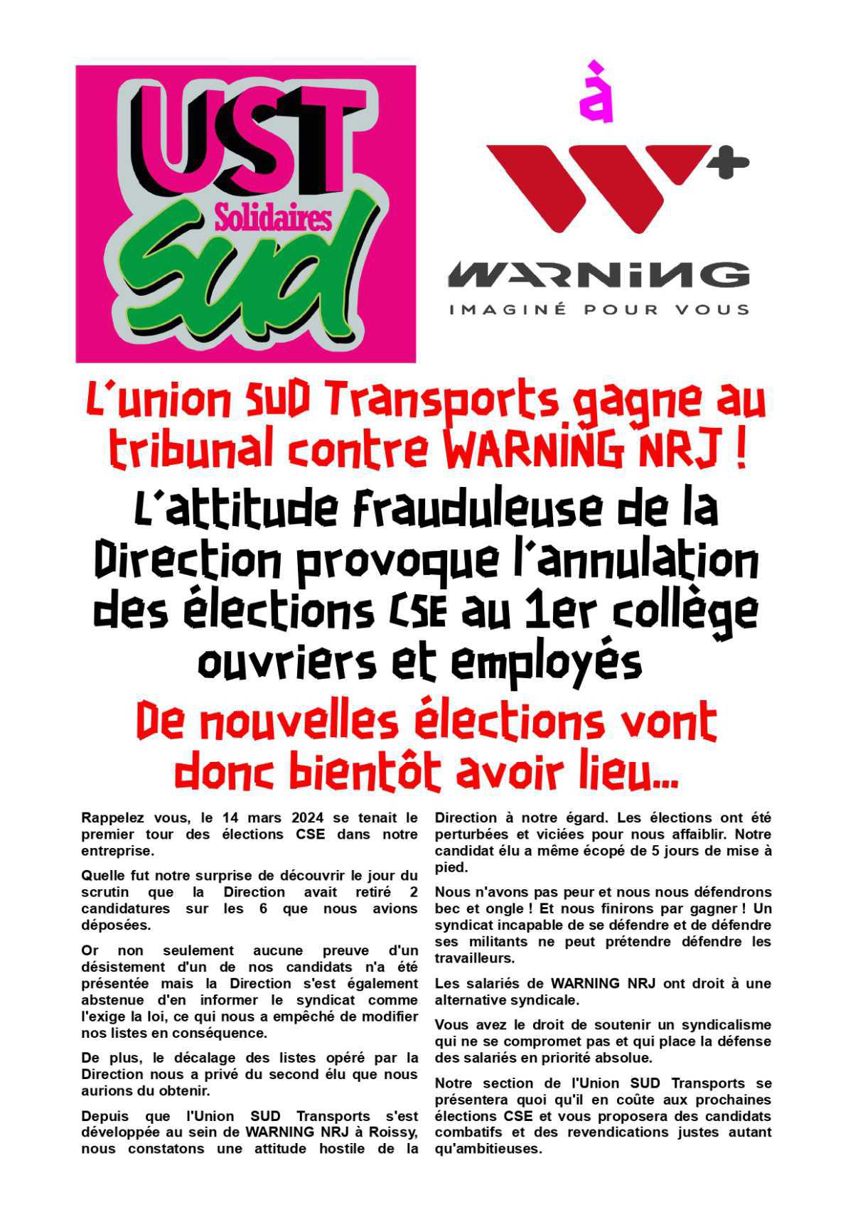 L'Union SUD Transports gagne au tribunal contre WARNING NRJ !