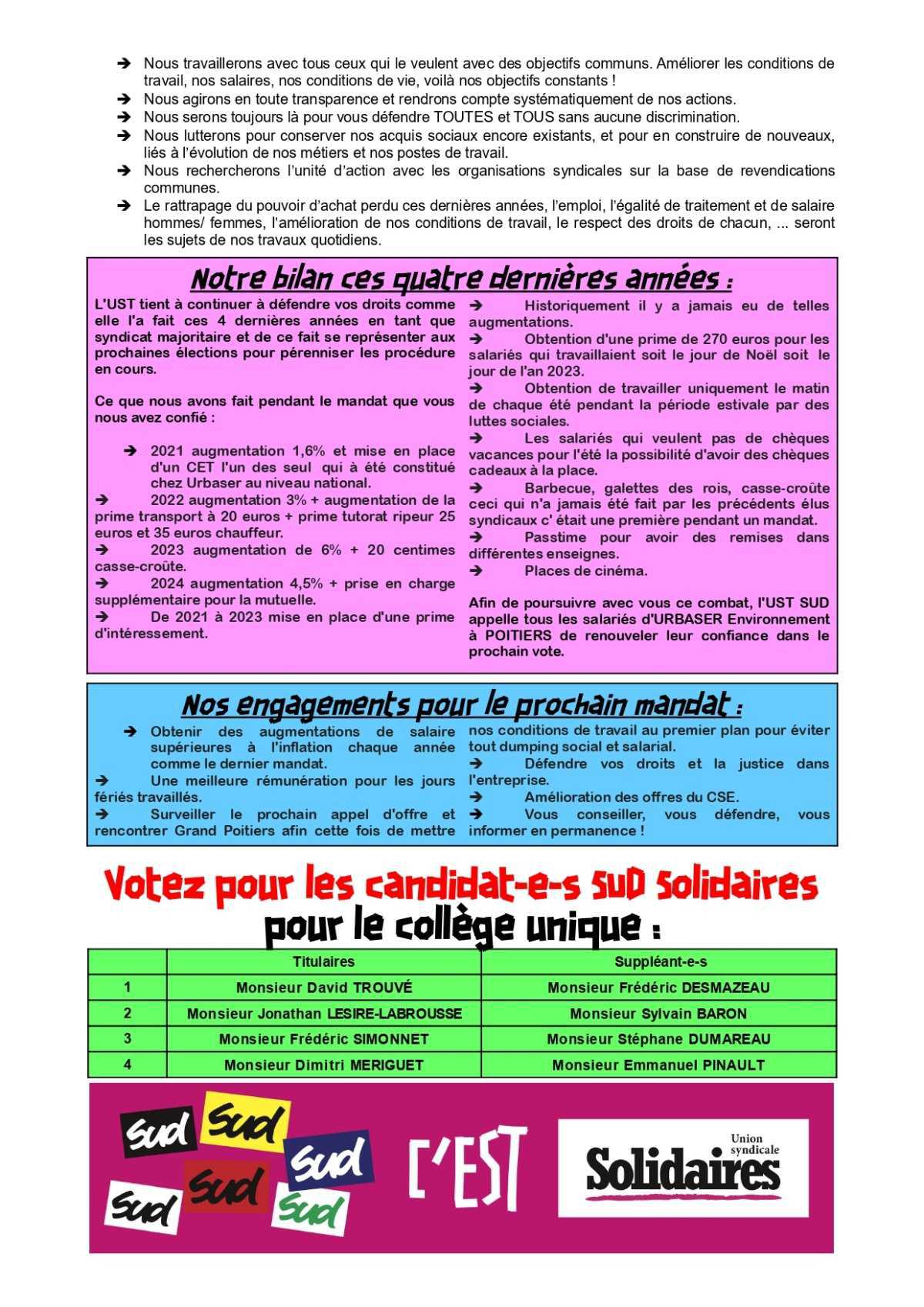 Elections CSE à URBASER Environnement à Poitiers : Votez et faites voter UST SUD !