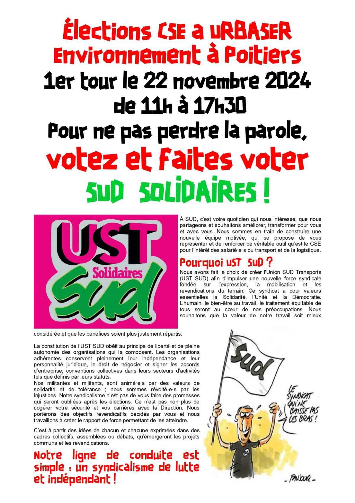 Elections CSE à URBASER Environnement à Poitiers : Votez et faites voter UST SUD !