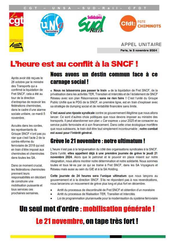 Communiqué unitaire cheminot // L'heure est au conflit à la SNCF !