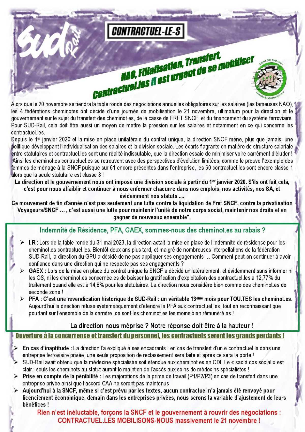 SUD-Rail // NAO, filialisations, transferts : contractuels, il est urgent de se mobiliser !