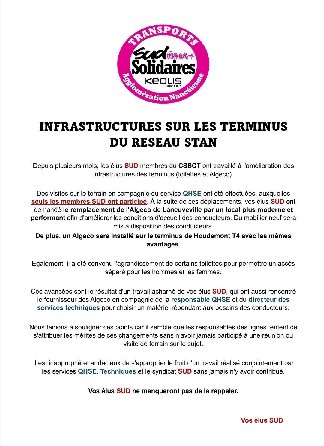 SUD Keolis Nancy // Infrastructures sur les terminus du réseau STAN