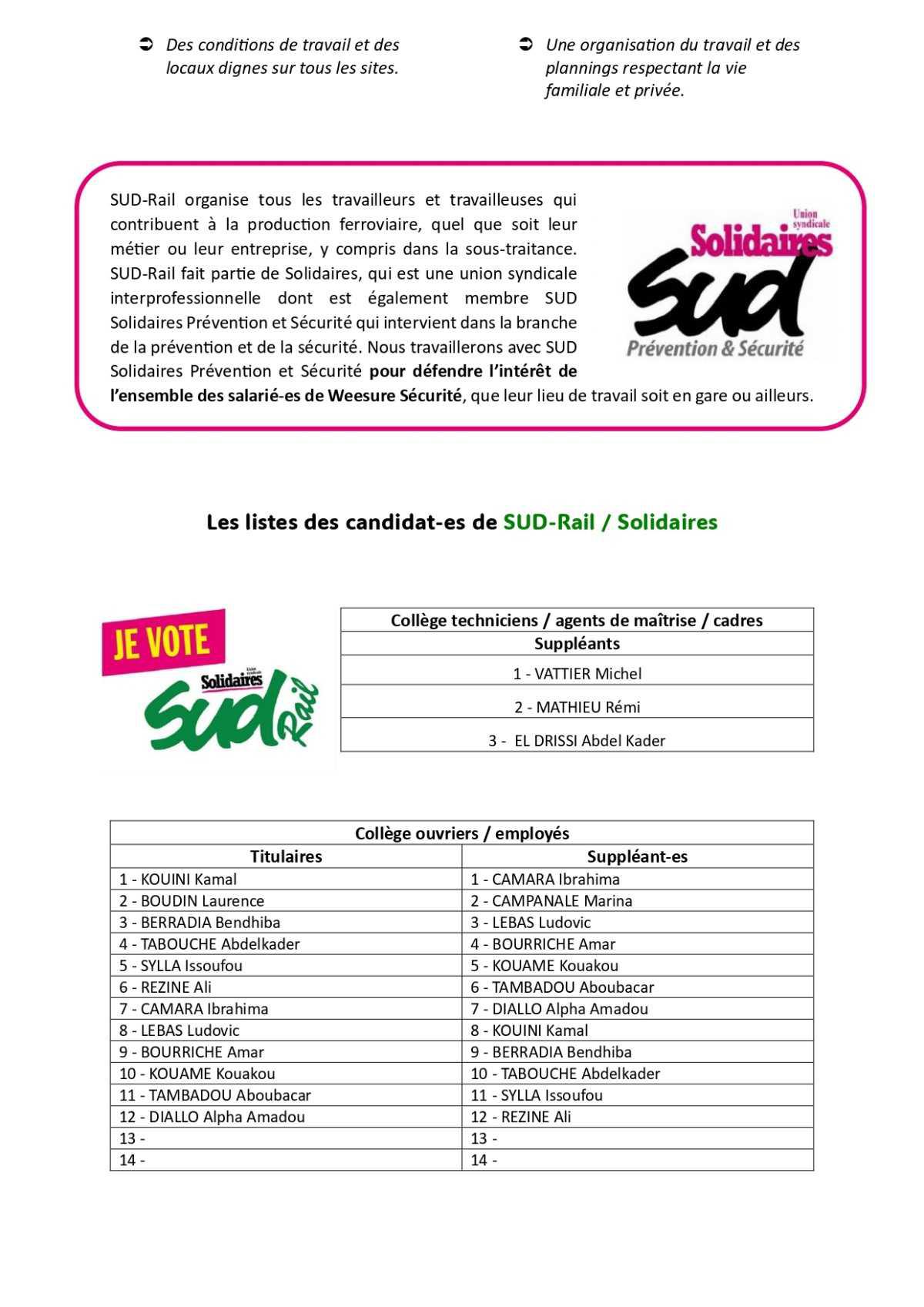 Profession de foi SUD-Rail pour le 2nd tour des élections à WEESURE Sécurité