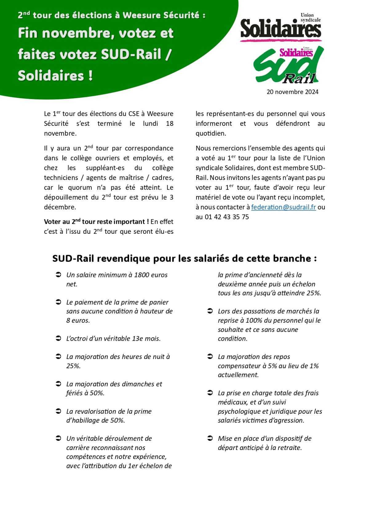 Profession de foi SUD-Rail pour le 2nd tour des élections à WEESURE Sécurité