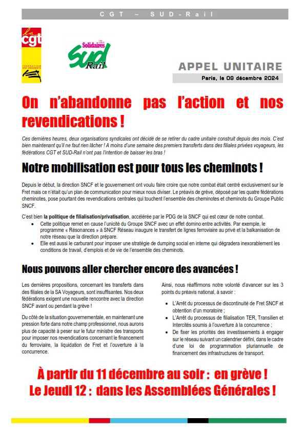 SUD-Rail - CGT // On n'abandonne pas l'action et nos revendications !