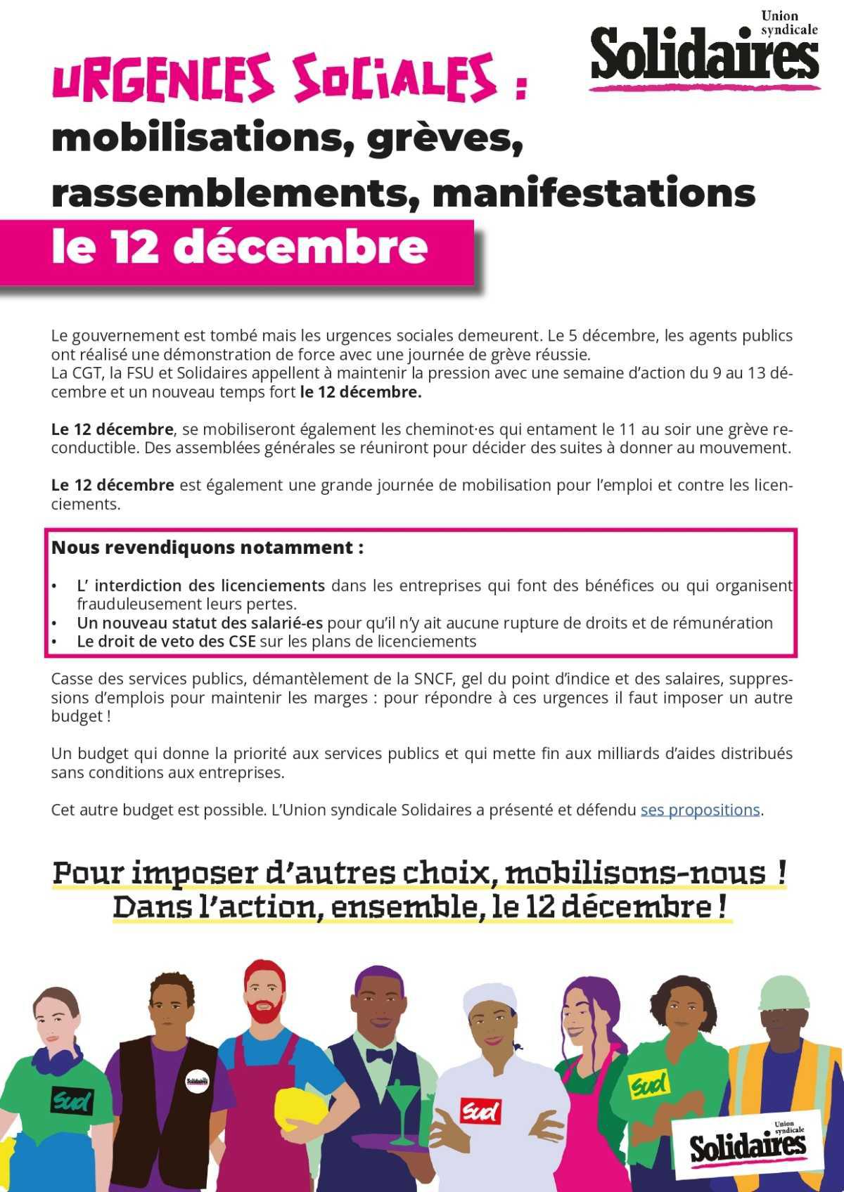 Solidaires // 12 décembre, urgences sociales, mobilisations, grèves et manifs