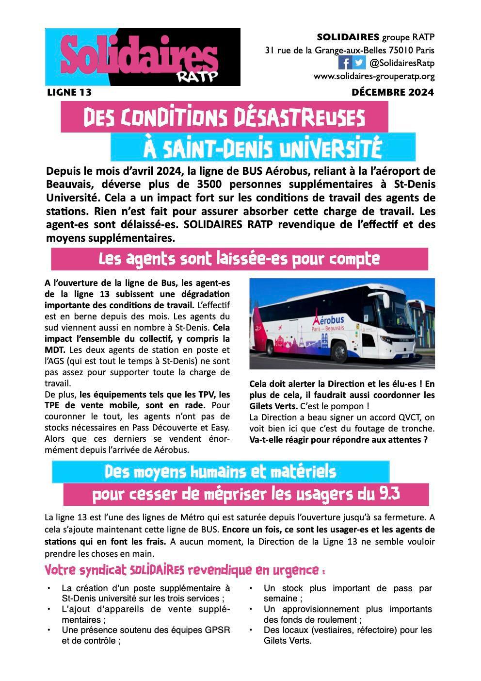 Solidaires RATP // Des conditions désastreuses à Saint-Denis Université