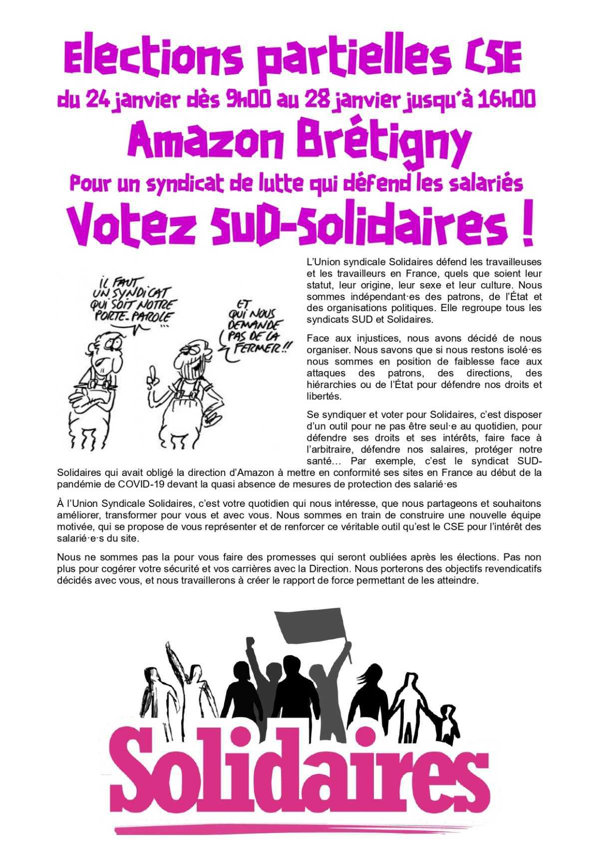 AMAZON à Brétigny : Votez SUD-Solidaires ! 