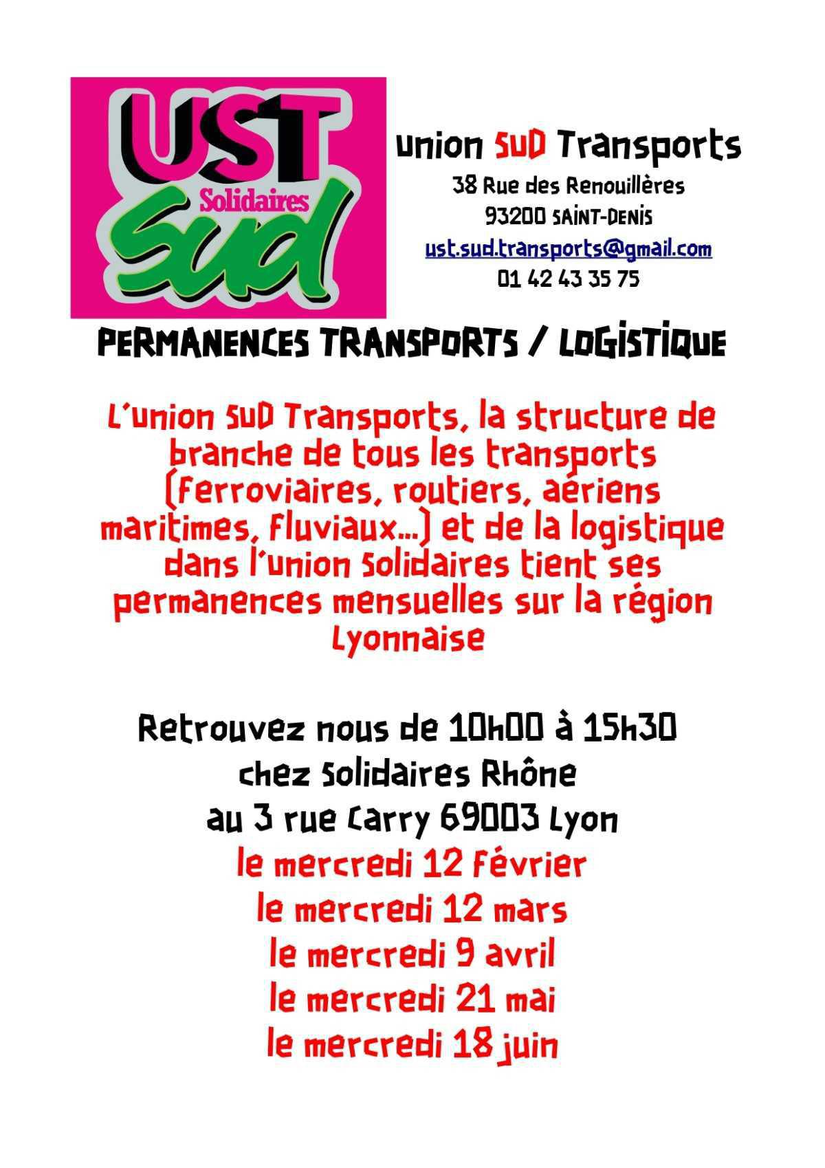 Permanences mensuelles de l'Union SUD Transports à Lyon