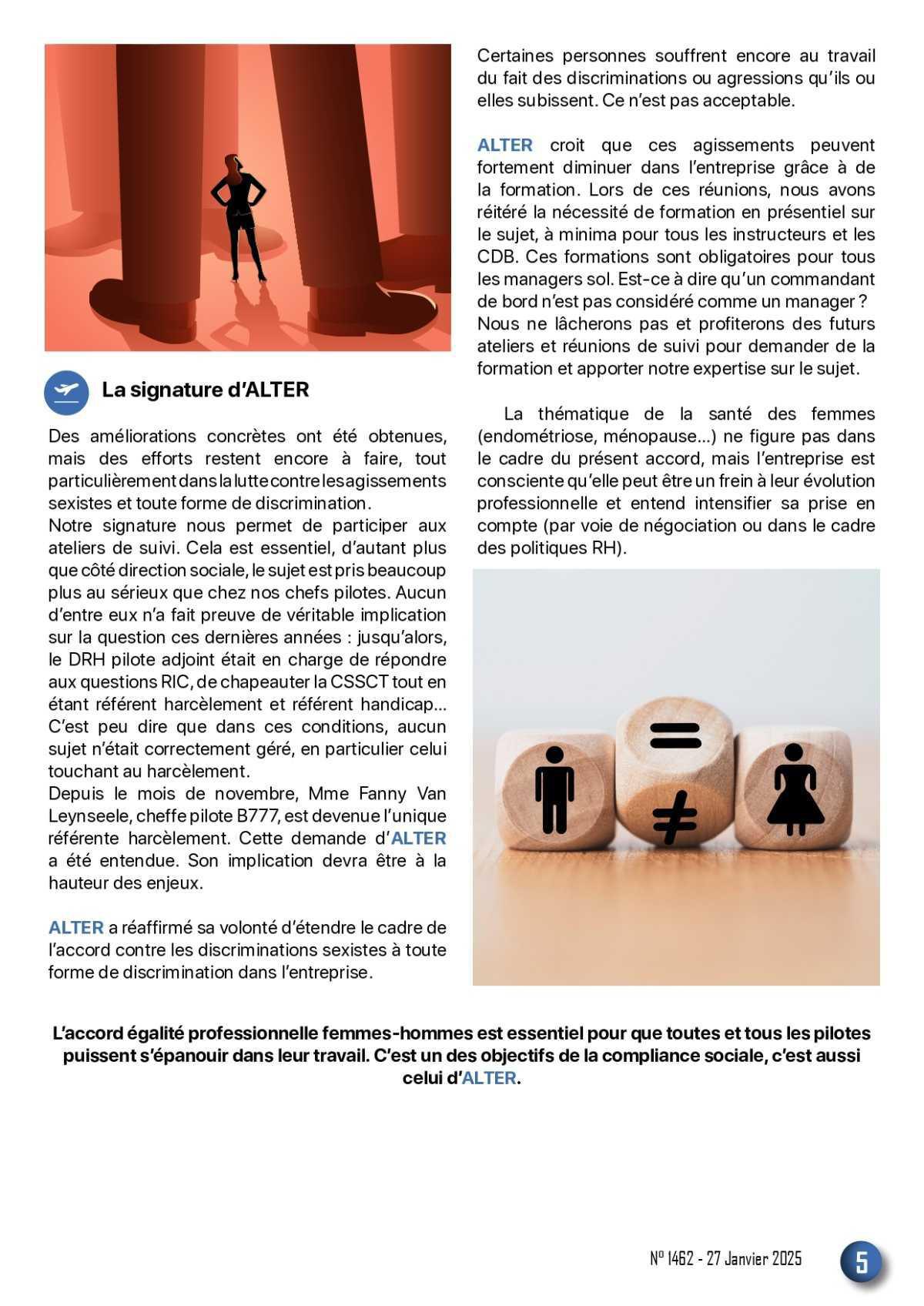 ALTER // Bulletin Syndical du Personnel Naviguant # 1462 du 27/01/25