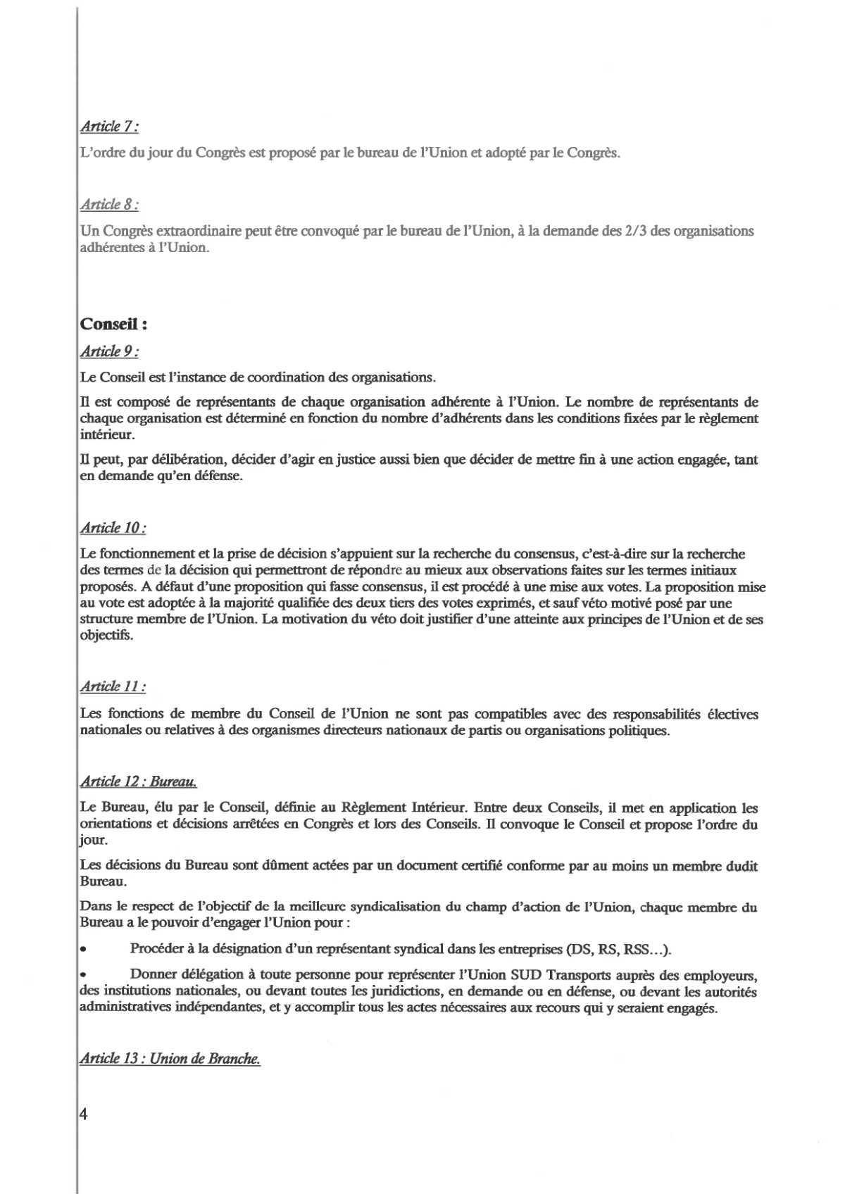 Statuts à jour de l'Union SUD Transports