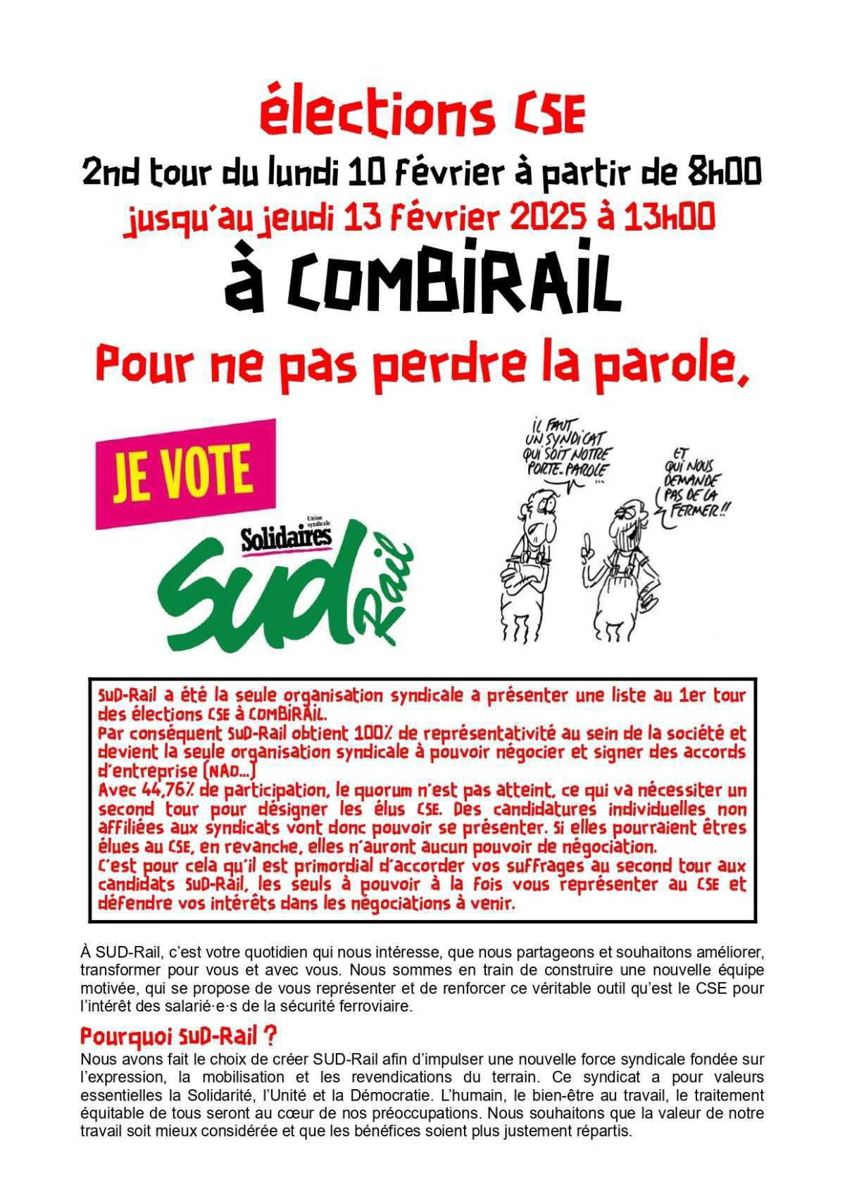 2nd tour à COMBIRAIL, je vote SUD-Rail !