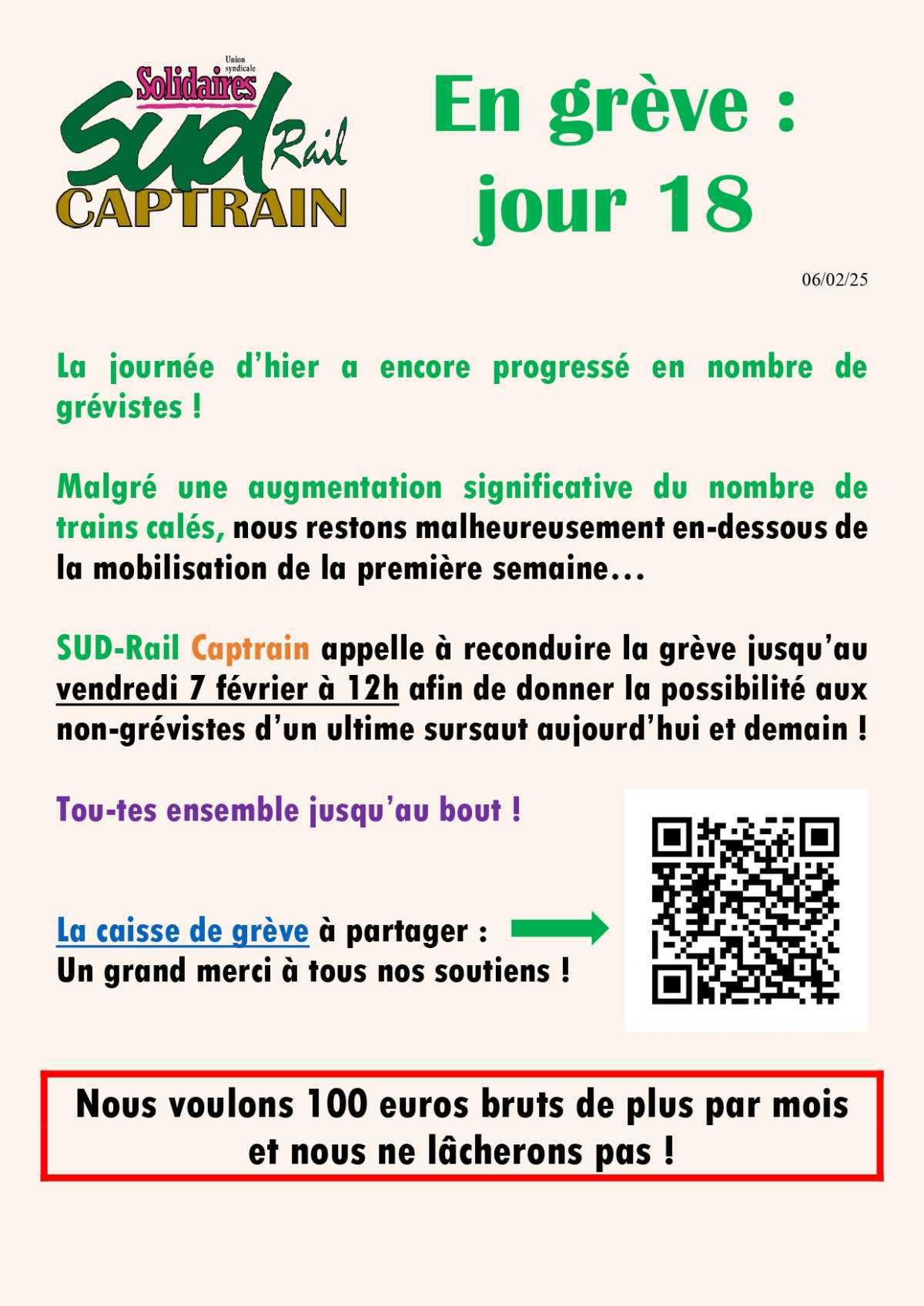 SUD-Rail CAPTRAIN : au 18e jour, la grève se renforce !
