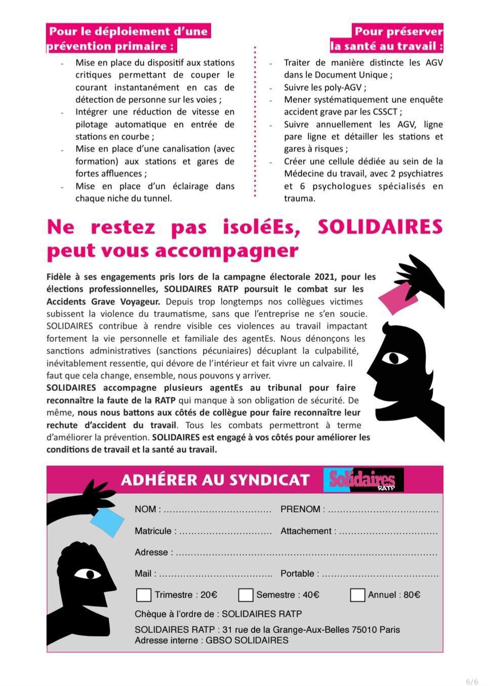 Solidaires RATP // Des revendications claires pour la prise en charge des AGV