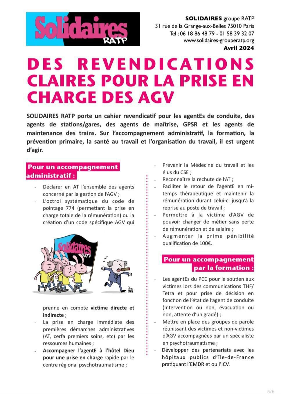 Solidaires RATP // Des revendications claires pour la prise en charge des AGV