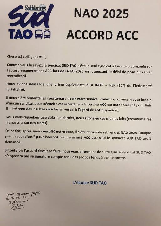 SUD TAO // Compte-rendu Accord ACC