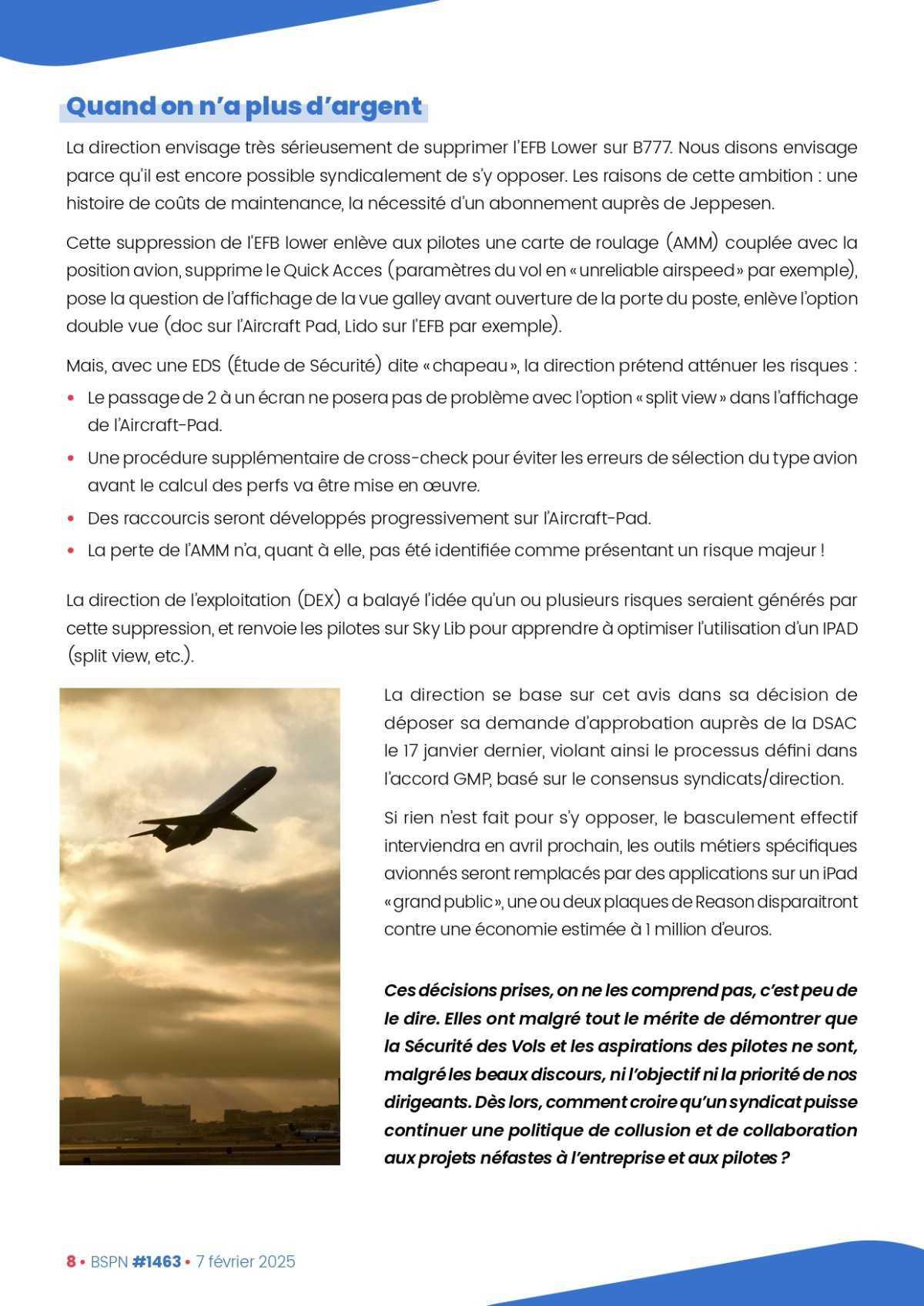 ALTER // Bulletin Syndical du Personnel Naviguant # 1463 du 07/02/25