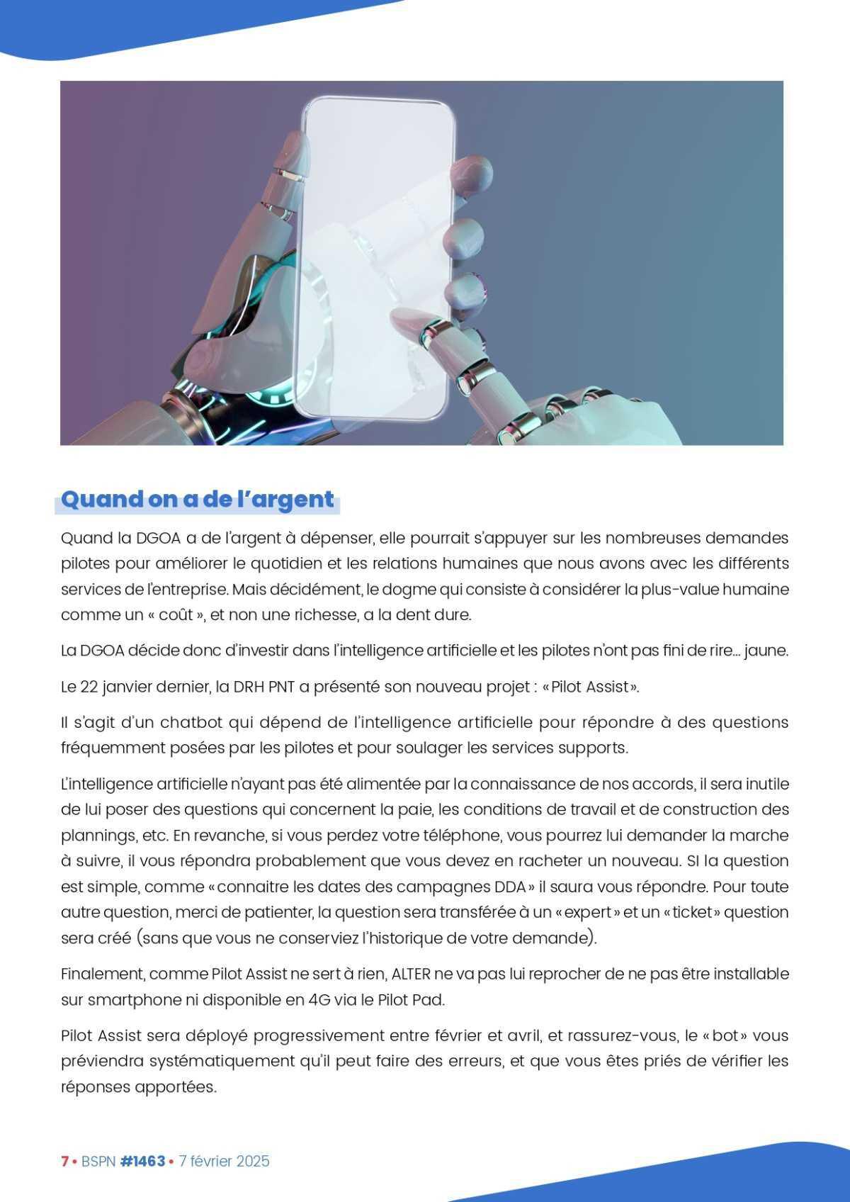 ALTER // Bulletin Syndical du Personnel Naviguant # 1463 du 07/02/25
