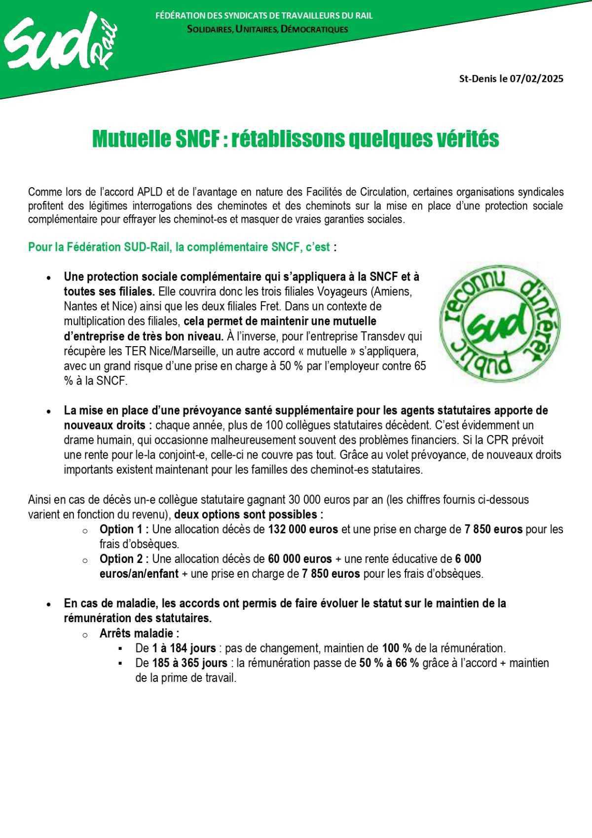SUD-Rail // Mutuelle SNCF : rétablissons quelques vérités