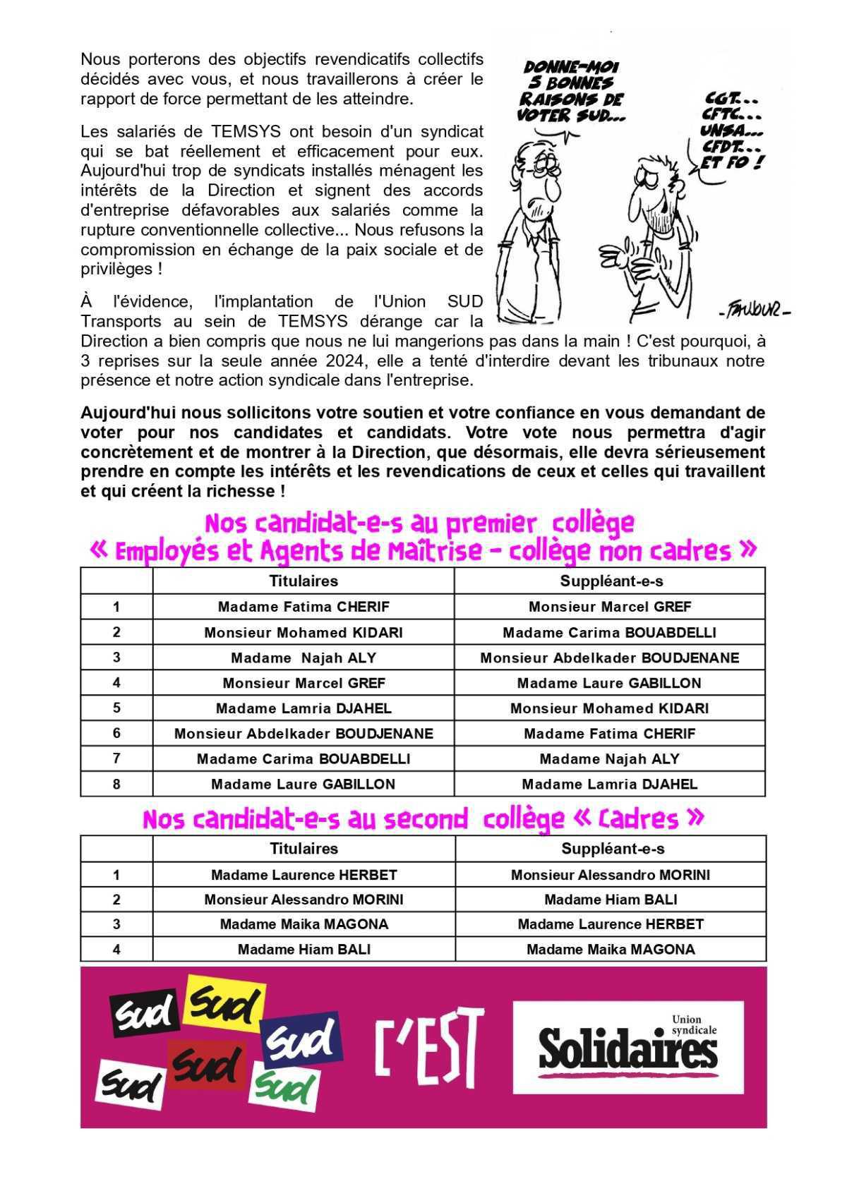 Profession de foi de l'UST SUD chez TEMSYS