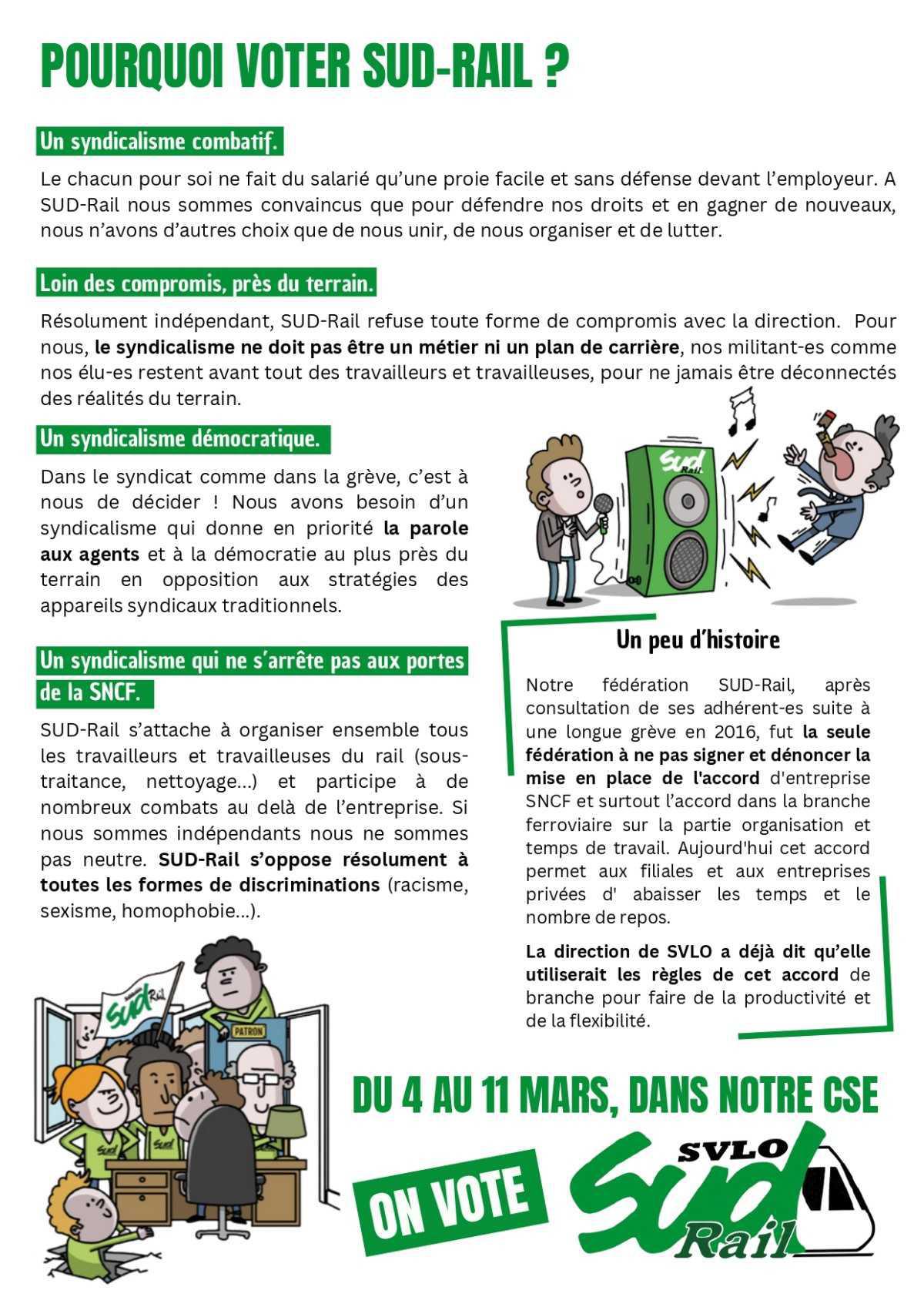 Elections à SVLO, du 4 au 11 mars, votons SUD-Rail !