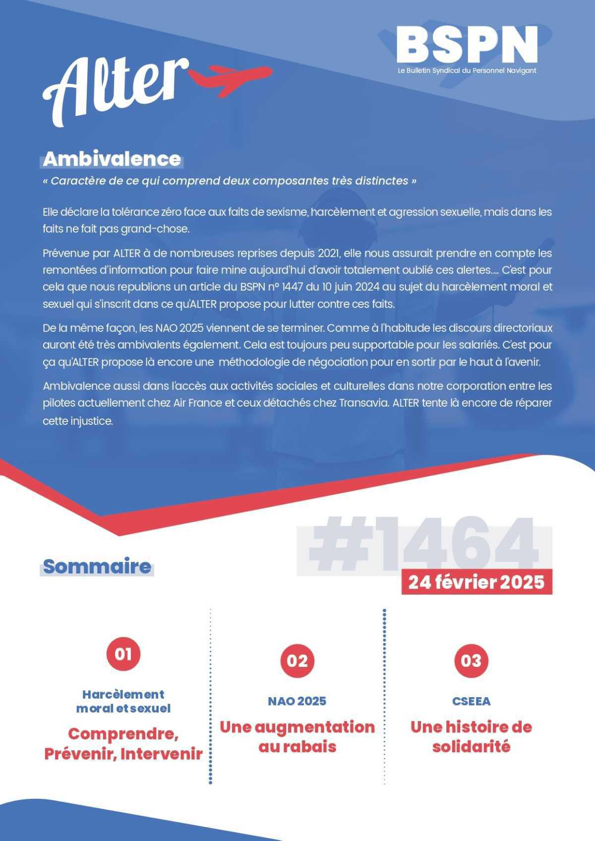 ALTER // Bulletin Syndical du Personnel Naviguant # 1464