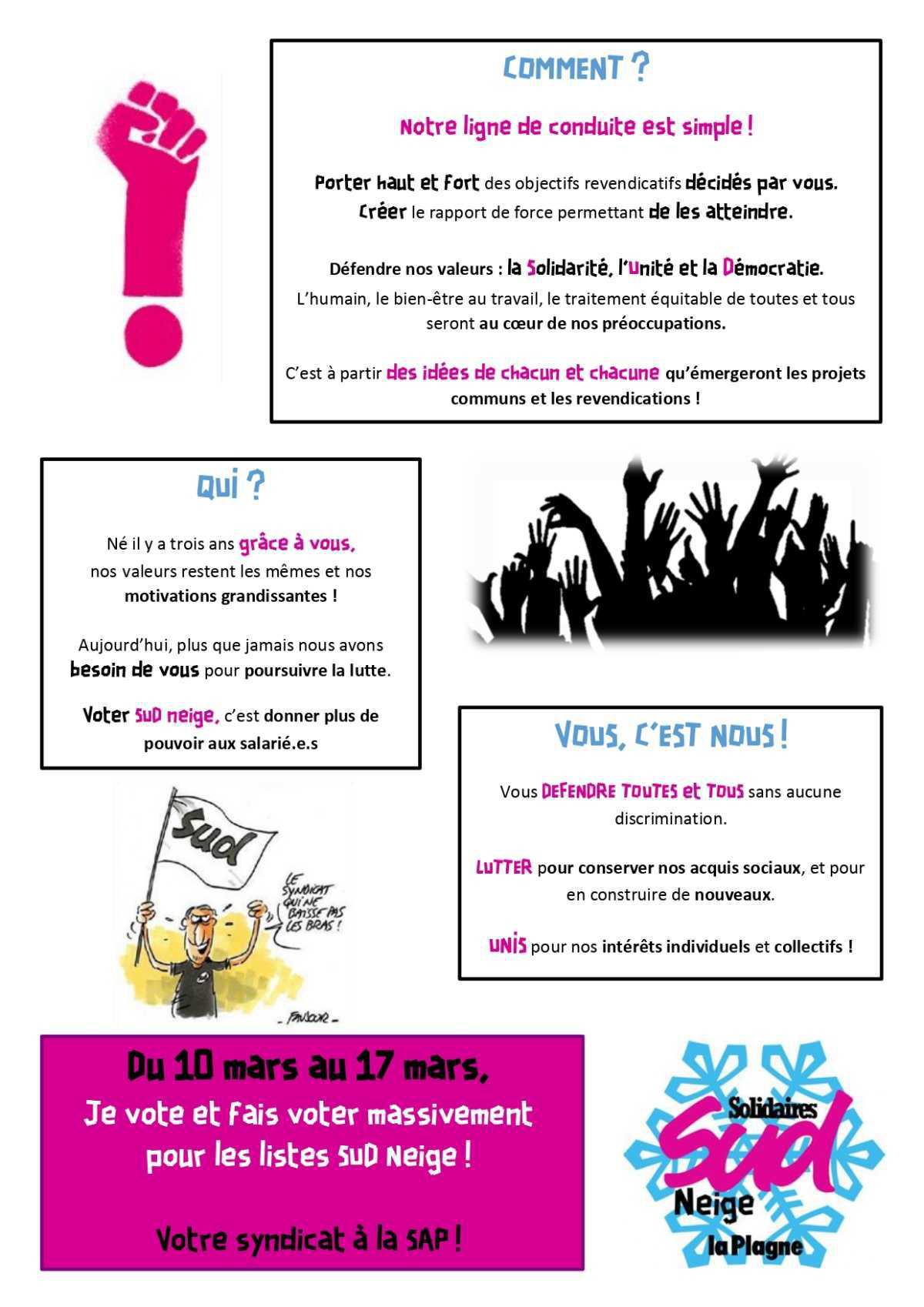 SUD Neige // Élections CSE du 10 au 17 mars, votre syndicat à la SAP !