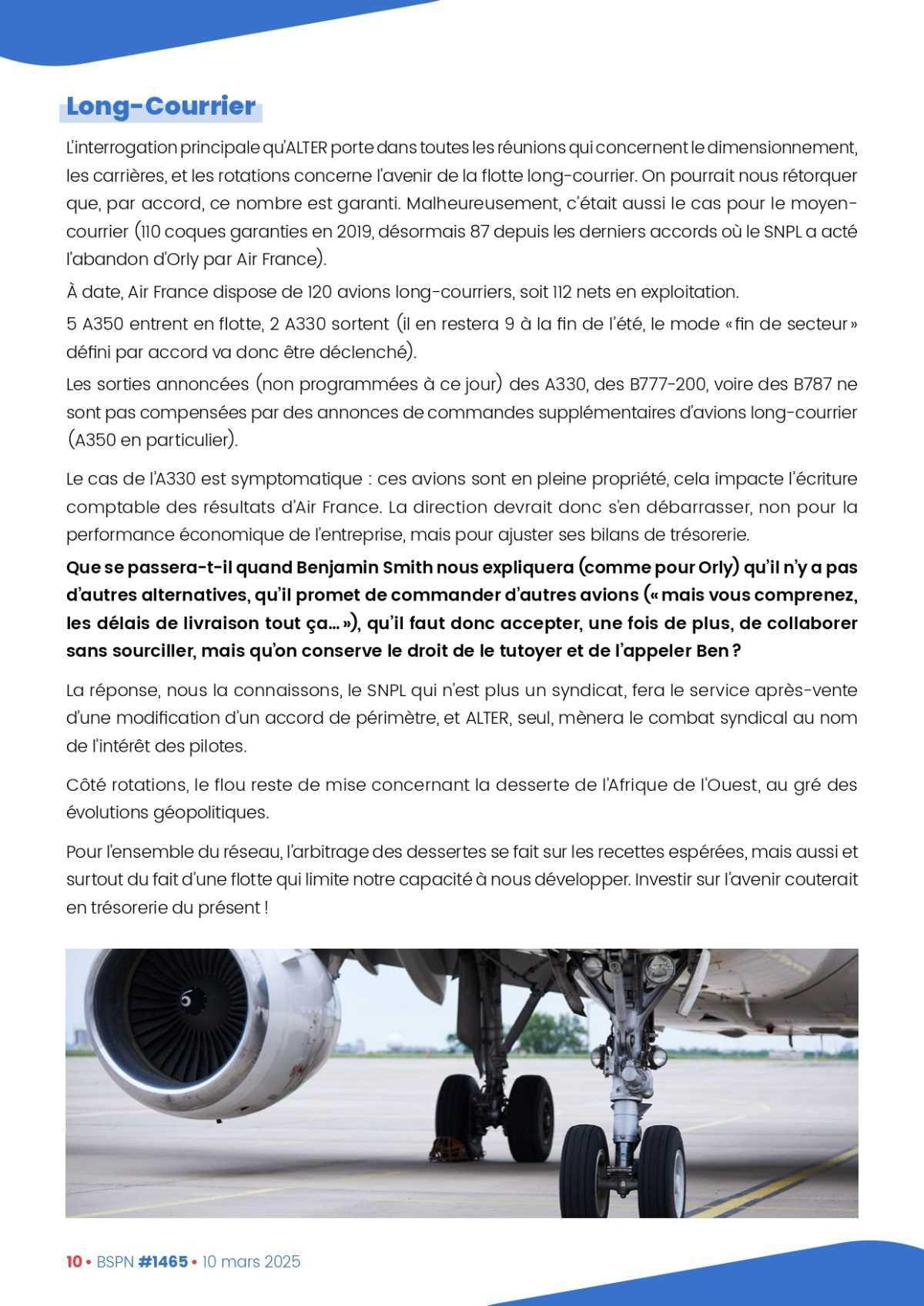 ALTER // Bulletin Syndical du Personnel Naviguant # 1465 du 10/03/25