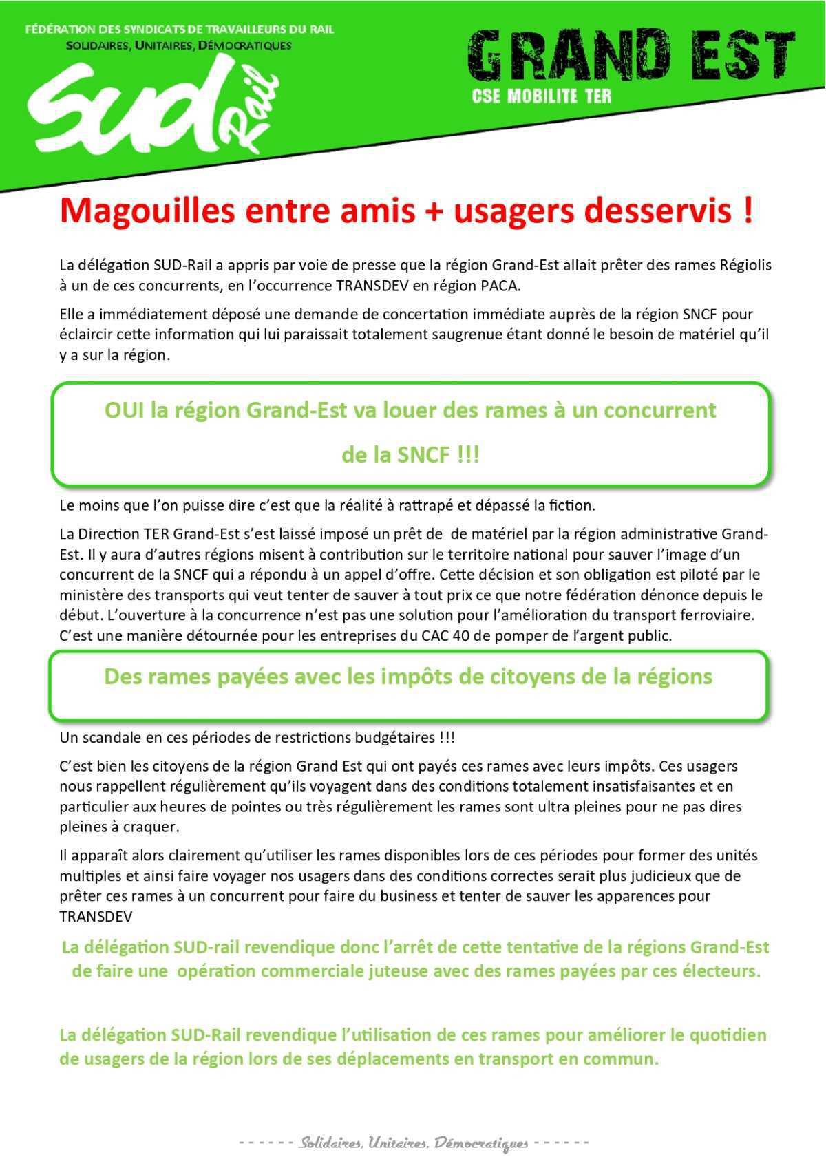 SUD-Rail Grand-Est // Magouilles entre amis + usagers desservis !