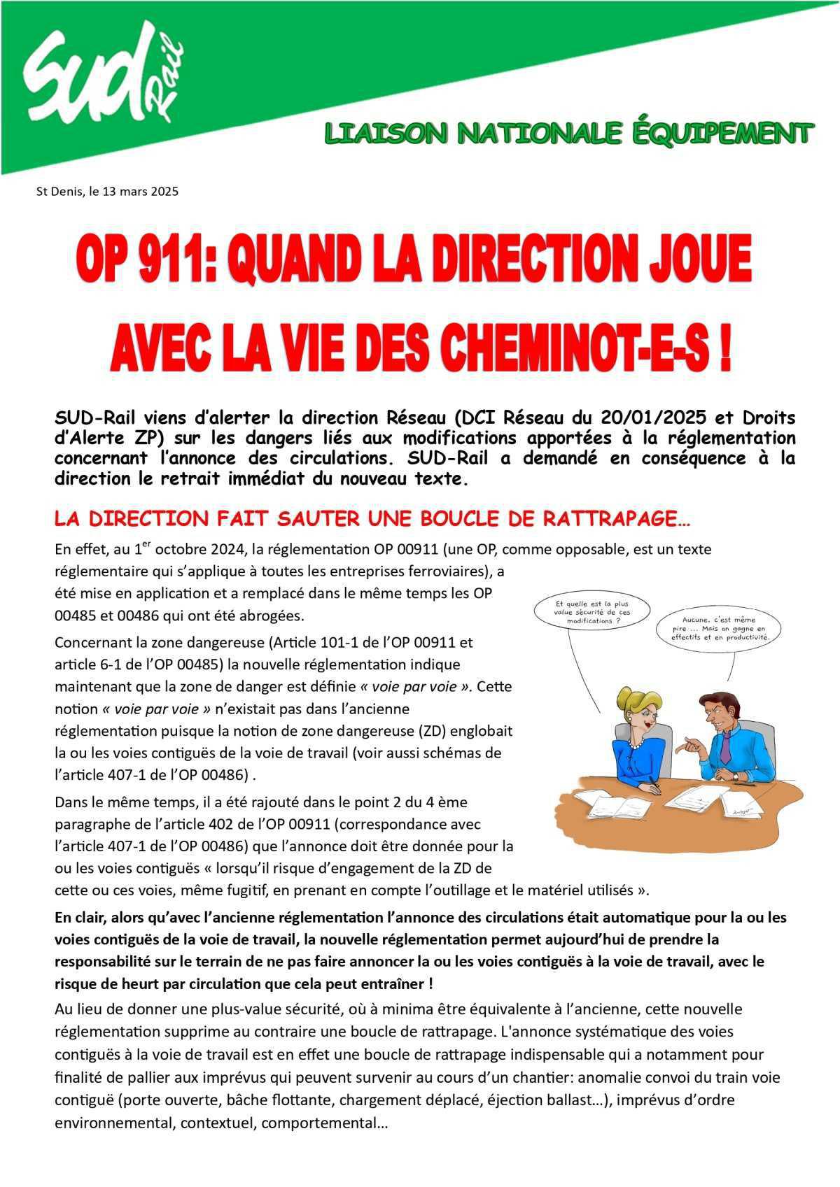 SUD-Rail // OP911 : quand la Direction joue avec la vie des cheminots