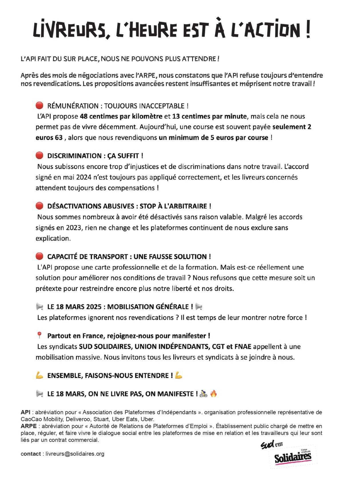 Livreurs : l'heure est à l'action !