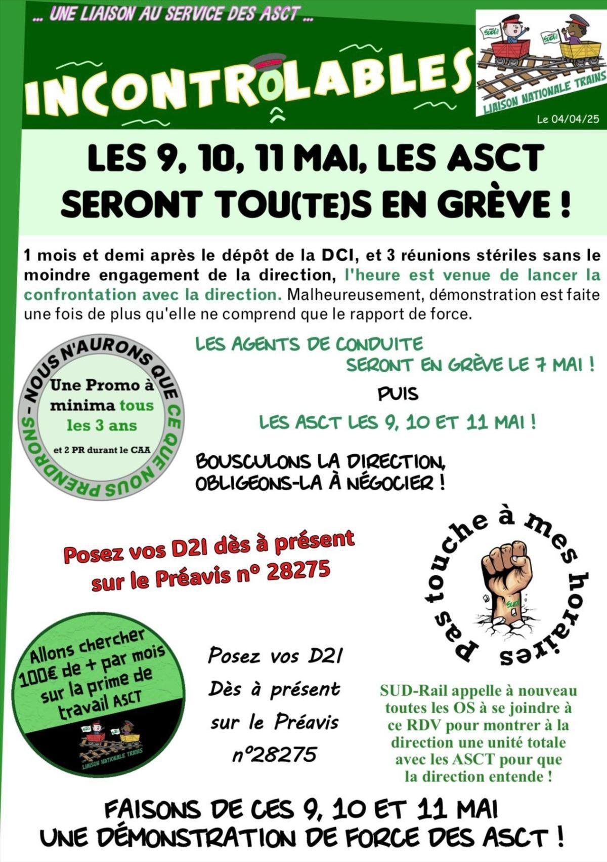 SUD-Rail // Incontrôlables : les 9, 10 et 11 mai les ASCT seront en grève !