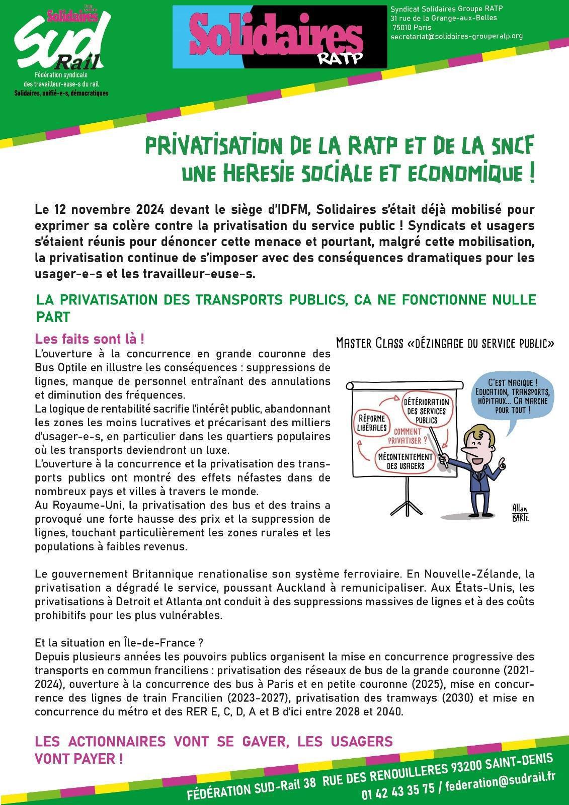 Privatisations de la RATP et de la SNCF : une hérésie sociale et économique !