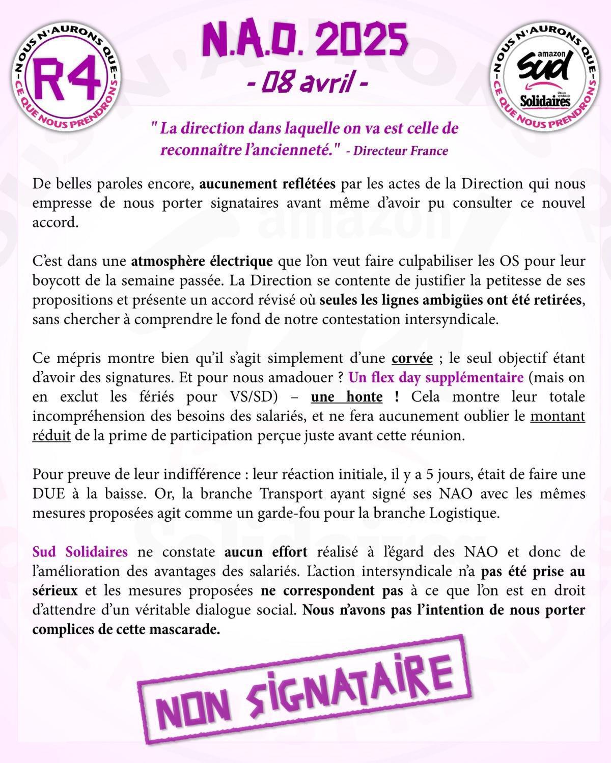 SUD AMAZON Saran // NAO 2025, nous ne signerons pas