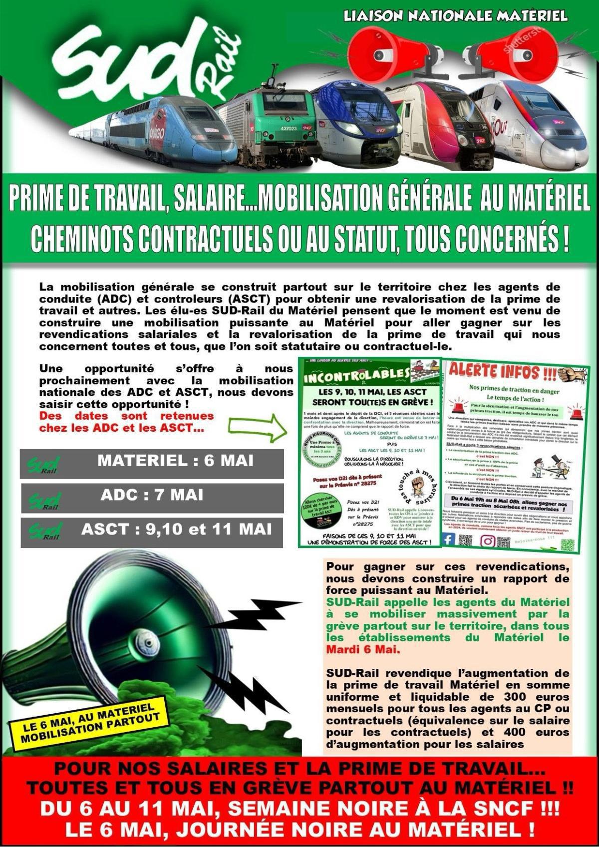 SUD-Rail // Appel à la grève le 6 mai partout au Matériel !