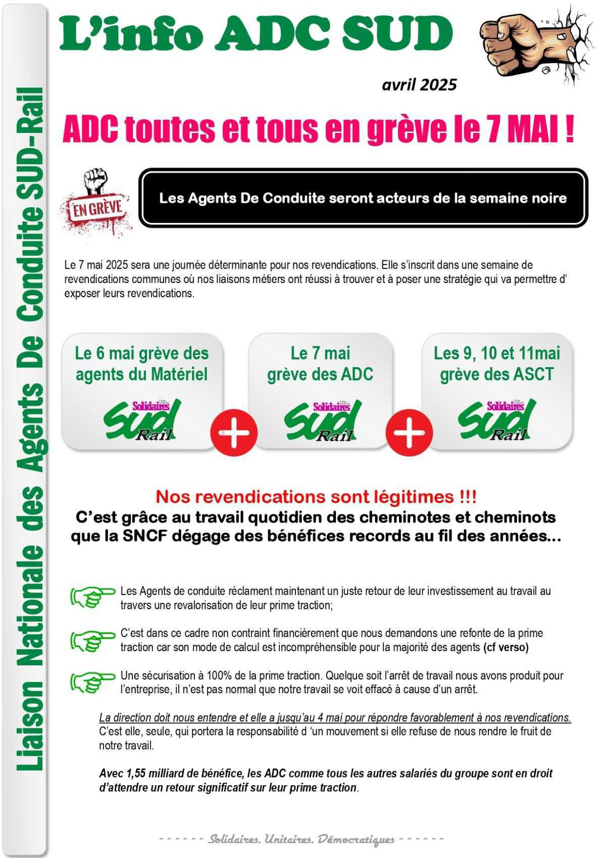 SUD-Rail // ADC, toutes et tous en grève le 7 mai